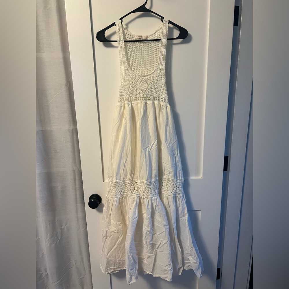 Urban Outfitters Maxi Dress Cotton Sweet Jane Fishnet Tiered Crochet Ivory XSmal